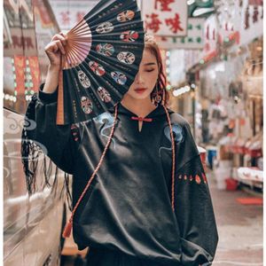 Etniska klädtröja Chinoiserie Top Long Sleeve Loose Korean Fashion Chinese Sweat Hooded Pullover Vintage Japanese Harajuku
