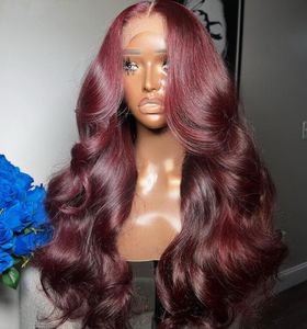 HD Transparent 4*4 lace Front Human Hair Wigs Red 99J BW Burgundy Lace Wig Pre Plucked