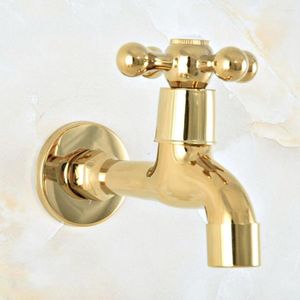 Bathroom Sink Faucets Golden Brass Wall Mount Mop Faucet Out Door Garden Pool Toilet Single Cold Water Taps Dav144