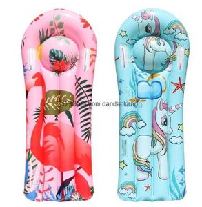 Uppblåsbara barn flyter Cartoon Unicorn Flamingo Surfboard Pvc Kis Swim Ring Water Bed Toy PVC Air Madrass Surf Board Raft