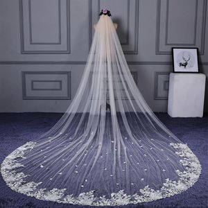 Champagne Tulle Circa 4 metri Veli da sposa lunghi con applicazioni in pizzo Affascinanti accessori per velo da sposa avorio velo de novia largo294d