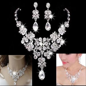 Kvinnor Fashion Crystal Weddingörhängen smycken justerbar hänge halsband brud smycken set tillbehör227w