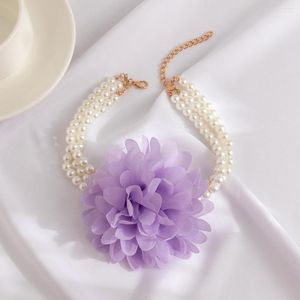 Choker Korean Fashion Szyfonowy materiał Big Rose Flower Pearl Paraped Naszyjniki Kobiety Eleganckie ręcznie robane przyjęcie weselne Y2K Wed Jewelr