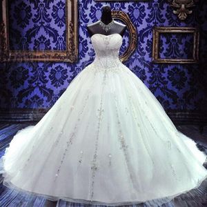 Prenses boncuklar kristal balo elbisesi gelinlikler tatlım boyun bağcısı boncuk düğün gelin önlükleri artı boyutu238r