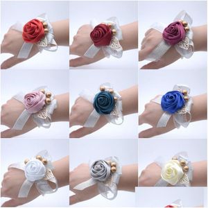 Other Festive Party Supplies Bride Bridesmaid Wrist Flower Groom Groomsmen Cor Satin Silk Flowers Drop Delivery Home Garden Dhcew