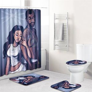 Stok tasarımcısı Afrika duş perdesi 4pcs banyo halı setleri kadınlar ve erkekler banyo mat anti kayma tuvalet mat halı ev 229a