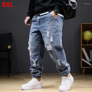 Jeans da uomo di grandi dimensioni sezione autunno inverno uomo elasticizzato a vita alta più pantaloni con foro 8XL 7XL strappati