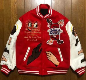 Mężczyzna designerska kurtka Jezus haft haft baseball baseball lister ASAP Rocky College Varsity Bomber Płaszcz Pary List