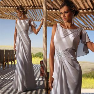 Chic Light Grey Mother of the Bride Dresses Chiffon Floor Length Plus Size Evening Gowns Custom Made Banquet Dress272A