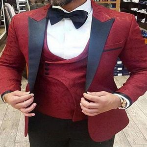 Bordado Casamento Ternos Masculinos Peito Duplo Personalizado Slim Fit Noivo Smoking Xaile Lapela Jaqueta de Três Peças Calça Masculina Blazer247L