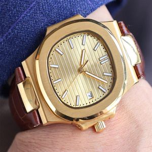 Męskie zegarek PP Automatyczne zegarki mechaniczne Diamentowe zegarek ze skórzany pasek ze stali nierdzewnej Montre de Luxe Waterproof Gold WR203H