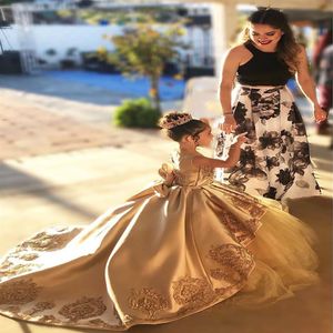 Luxury Golden Lace Flower Girls Dresses for Wedding Pageant Party Birthday Girls Dresses2375