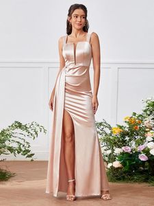 Abiti casual IDress Eleganti donne in raso per la promozione del partito Abito da sposa lungo da sera aderente sexy con spacco alto