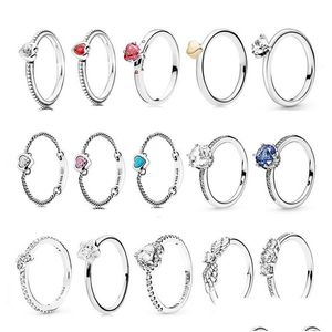 Couple Rings 925 Sterling Sier Pandora Ring Shining Crown Style Angel Wings Of The Wing Temperament Jewelry Drop Delivery Dh4Ii