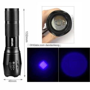 Purple Blacklight T6 ficklampor FÖRFARANDE DETECTOR LAMP 395NM LED Mini Portable Ultraviolet Torch Light UV Flashlight Multifunction Outdoor Cycling Lamps