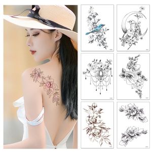 11 tipos de desenhos de flor esboço tatuagem temporária adesivo braço perna arte corporal à prova dwaterproof água descartável tatuagem temporária tatuagens