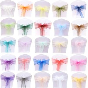 Schärpen 50 Stück/Lot transparentes Band aus Organza, Hochzeitsdekorationen, Stuhlschärpen, Gürtelknoten, Stuhlhussen, Schleifenbänder, Krawatten, Stühle, Dekorationszubehör 230721