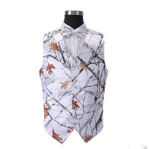 2018 New Style White Hunting Groom Vests Mossy Oak Camo Tuxedo Vest with Tie Men's Camo Wedding Vests Camouflage Hunting Vest316b