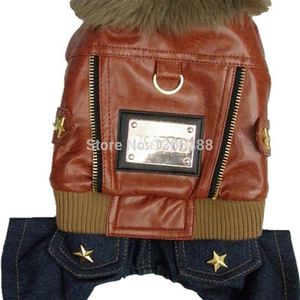 Coffee Russia Leather Punk Style Pet Dogs Coat Small Dog Jacket Coat New Dogs Clothing 201030253A