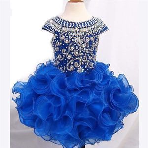 Gorgeous Royal Blue Girls Pageant Dresses Ball Gown Beads Crystals Cupcake Ruffles Tutu Skirt Short Kid Formal Party Dresses304h