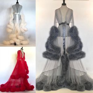 Women Winter Bridal Jacket Sexy Faux Fur Lady Sleepwear Bathrobe Sheer Nightgown Red White Gray Robe Prom Bridesmaid Shawel239t