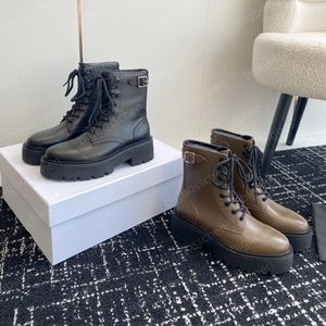 Svart ankelstövlar Designer Chunky Heel Lace-Up Combat Boots Martin Boots Fashion Booties Shoe Factory Factory