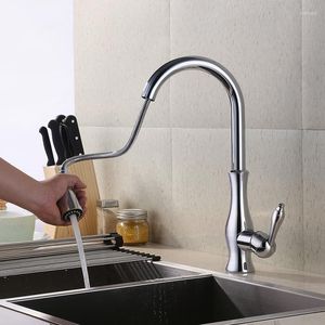 Kitchen Faucets 360 Degree Golden Pull Out Faucet Down Spray Mixer Tap Single Handle Swivel