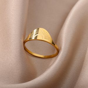 Engraved Sun Rings for Women Gold Plated Stainless Steel Couple Ring 2023 Trend Luxury Engagement Wedding Jewelry anillos mujer