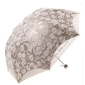 Umbrellas Vintage Luxury Embroidered Lace Folding Princess Umbrella Summer Outdoor Portable UV Protection Sun Sunny