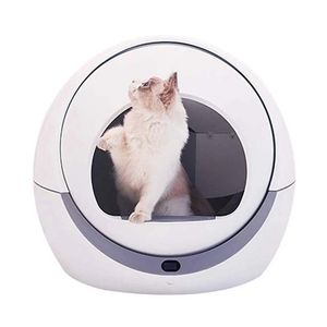 Limpeza automática para gatos Caixa de areia para gatos Caixa de areia inteligente Bandeja fechada para toalete Treinamento giratório Comadre destacável Acesso para animais de estimação286A