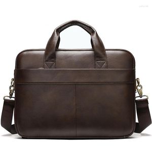 Briefcases Men's Bag Genuine Leather Men Briefcase For Laptop Messenger Business Portfolio Document Classic Office Outside Black Packet