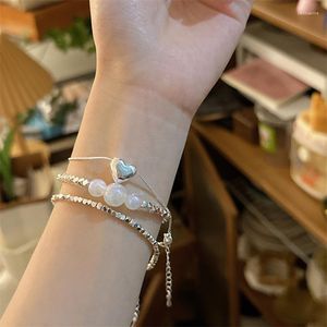 Link Bracelets Creative Fashion Simple Heart Pearl Beaded For Women Niche Design Delicacy Personality Trendy Accessories Arrival