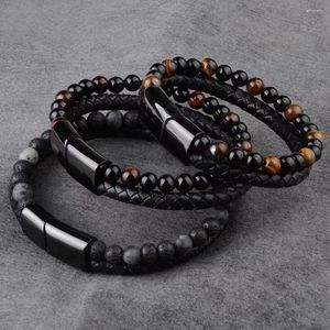 Strand Natural Tiger's Eye Stone Bracelet Beaded Men's Hand Woven Agate Gifts To Boyfriends