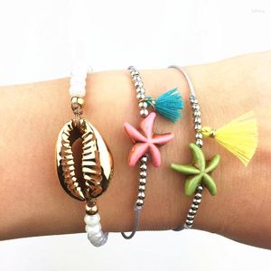 Charme Armbänder Quaste Shell Sea Star Armband Femme Für Frauen Seestern Einfache Perlen Flexible Stretch Seil Mode Schmuck Bileklik Mädchen