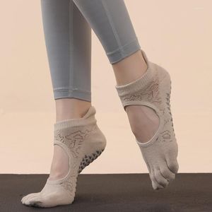 Frauen Socken Baumwolle Pilates Yoga Weiß No-show Kurze Knöchel Strumpf Rutschfestes Silikon Mit Fingern Zehen Tanz Sport boden Low Cut