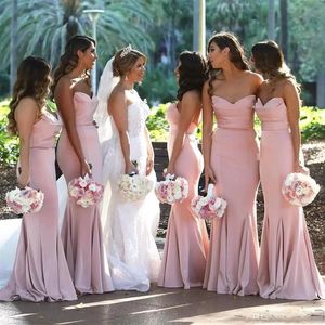 2022 New Blush Pink Sweetheart Satin Mermaid Long Bridesmaid Dresses Ruched Length Lender Wedding Maid of Honor Dresses BM073209G