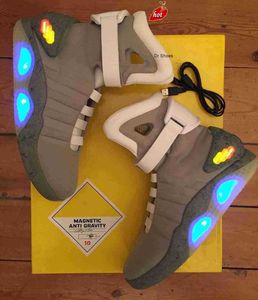 2023 Automatiska snören LED -skor Dark Grey Lighting Air Mag Sneakers Marty McFlys Air Mags tillbaka till den framtida Glow in Mags 317i