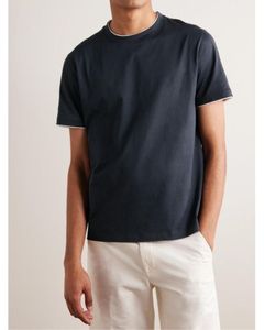 Дизайнерская мужская футболка с контрастными обрезками вдоль воротника и манжеты Loro Piana Мужская черная хлопковая футболка с короткими рукавами летние футболки