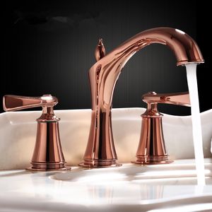 Basin Faucet Rose Gold Widespread Bathroom Faucet 3 Hole Widespread Sink Faucet Mixer Gold/Chrome Hot Gold Water Tap