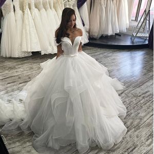 Bollklänning bröllopsklänningar från axelkorsetten ruffles organza plus storlek bröllopsfest klänning för brudklänningar vestido de noiva279w