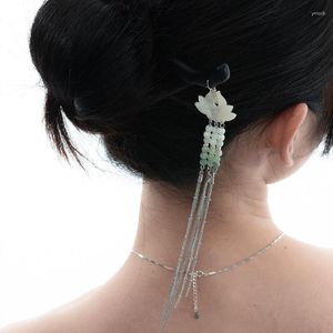 Волосы зажимают китайский стиль панк белый зеленый металлический стеклянный кулон лотос цветочный кулон Barrette для женских девушек