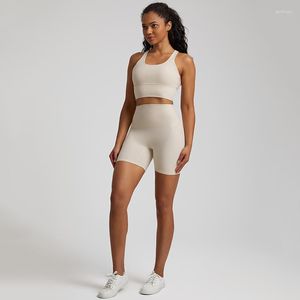 アクティブセットWyplosz Fitness Clothing Top Women's Tracksuit Gym Sportswear Set Yoga Kit Ovanolers Bra Shorts Cross Spaghetti Strapレギンス