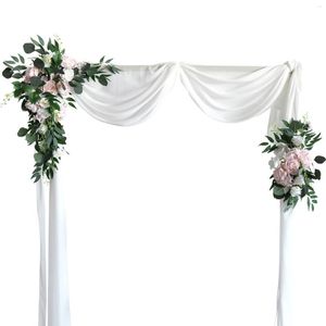 Flores decorativas 2x Arco de Casamento Artificial Arranjo Floral Cerimônia Tecido Drapeado Branco Festa Decoração Arbor Greenery