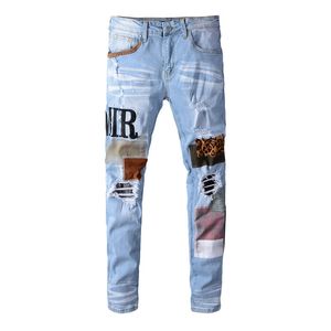 Mens Jeans Top Quality Letter Embroidery Logo Designer Denim Pants Fashion Holes Hip Hop Street Trousers Size 2 411