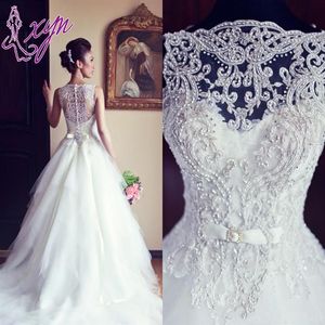 Newest Elegant Sleeveless Crystal Wedding Dresses 2020 Fashion White A Line Princess Tulle Bridal Gowns Long W1016 High Quality St308S