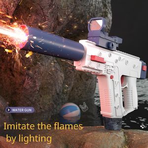 Sand Play Water Fun Big Size Electric Water Gun With Light Automatic Flaming Fire Stora kapacitet Sommarfeststrand Utomhusleksaker för barn Vuxen Gift 230721