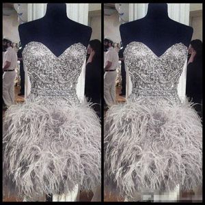 Cheap Short Prom Dresses With Feathers Sweetheart Neck Corset Lace Up Back Graduation Homecoming Dress Beading Crystal Cocktail Gi2494