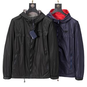 Jaquetas masculinas reversíveis com capuz 2023 marca de grife leve com capuz com zíper completo com vários bolsos casaco corta-vento outono casual jaqueta bomber para homem