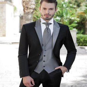 Gri Gümüş Erkek Takımlar 2017 Damat Smokin Groomlar için Düğün Takımları 2017 İki Düğme Üç Parçası Sağdı Eşitli Elbise Ceket Pant280f