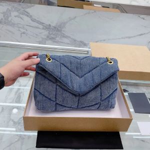 2024 DERIM LOULOU PUFTER LUSURYS PROJEKTORY TORBY RAMY 30 CM 9A KOBIETA KOBIETA WOMENTAMI MOSIENI Messenger Crossbody Ladies Złota łańcuch torebka